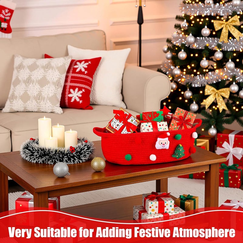 FoldTier 6 Pack Christmas Gift Basket Empty 15 x 9.9 x 5.1 Inch Santa Red Christmas Storage Bin with Handles, Woven Cotton Rope Basket for Gifts Holiday Treats Party Supplies, Home Xmas Decorations - Image 5